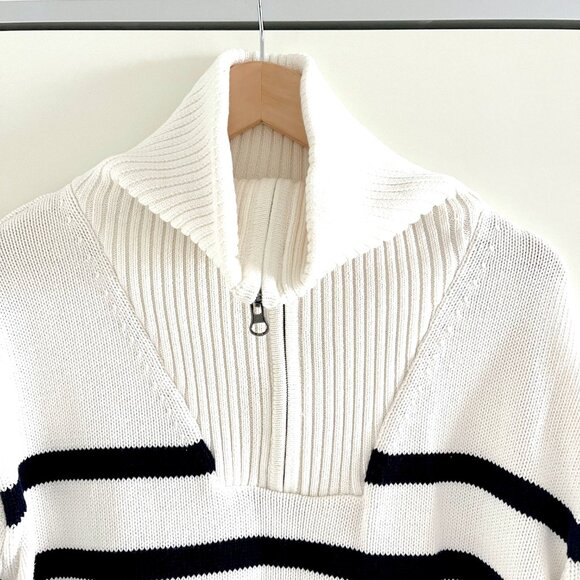New Zara Striped Half-Zip Cotton Sweater Size M - Picture 7 of 12